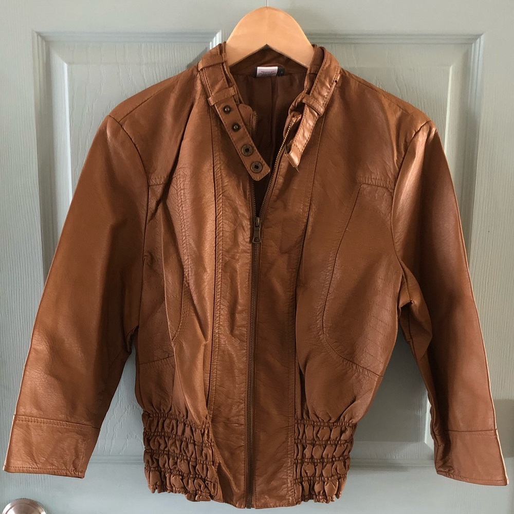 Cognac faux leather jacket